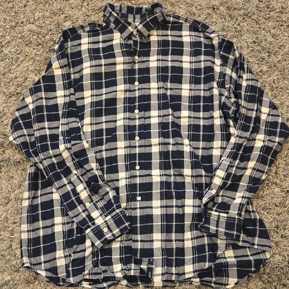 Ralph Lauren Navy and White Plaid Button-Down Shirt
